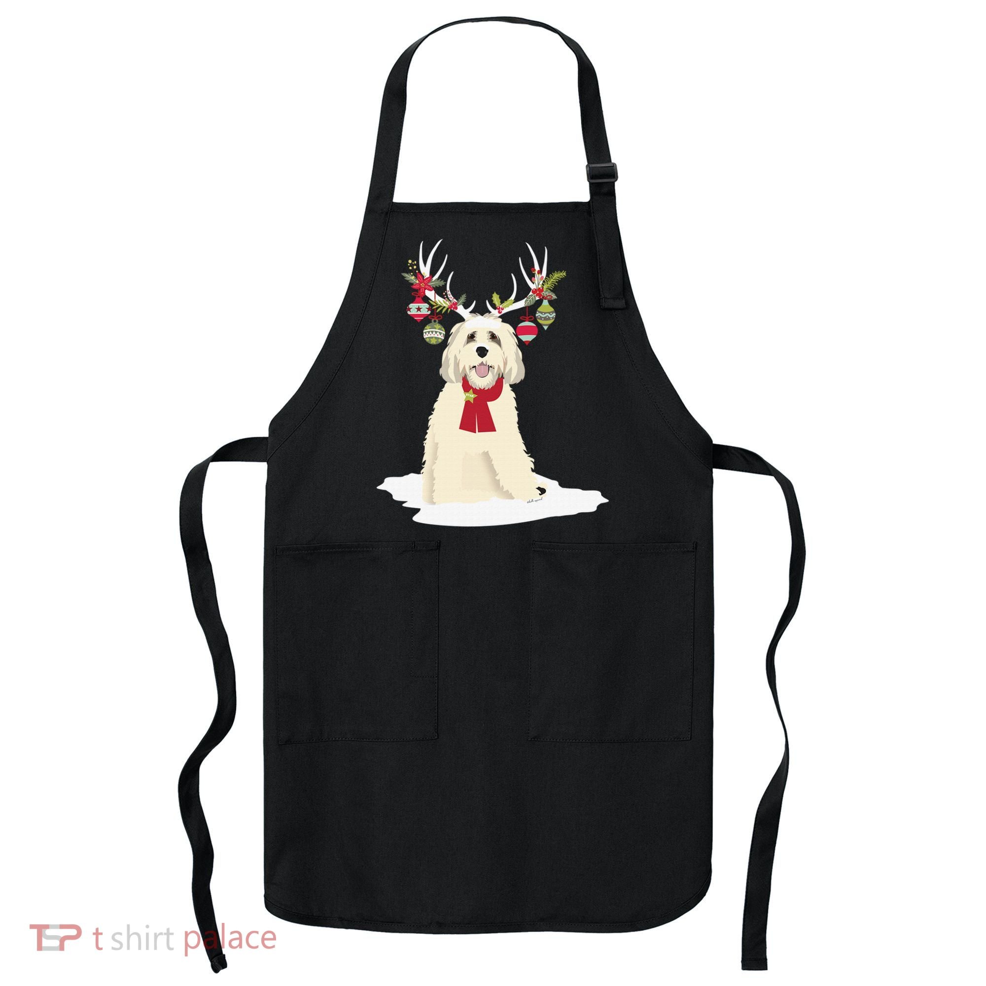Cute Labradoodle Doodle Christmas Reindeer Graphic Holiday Apron