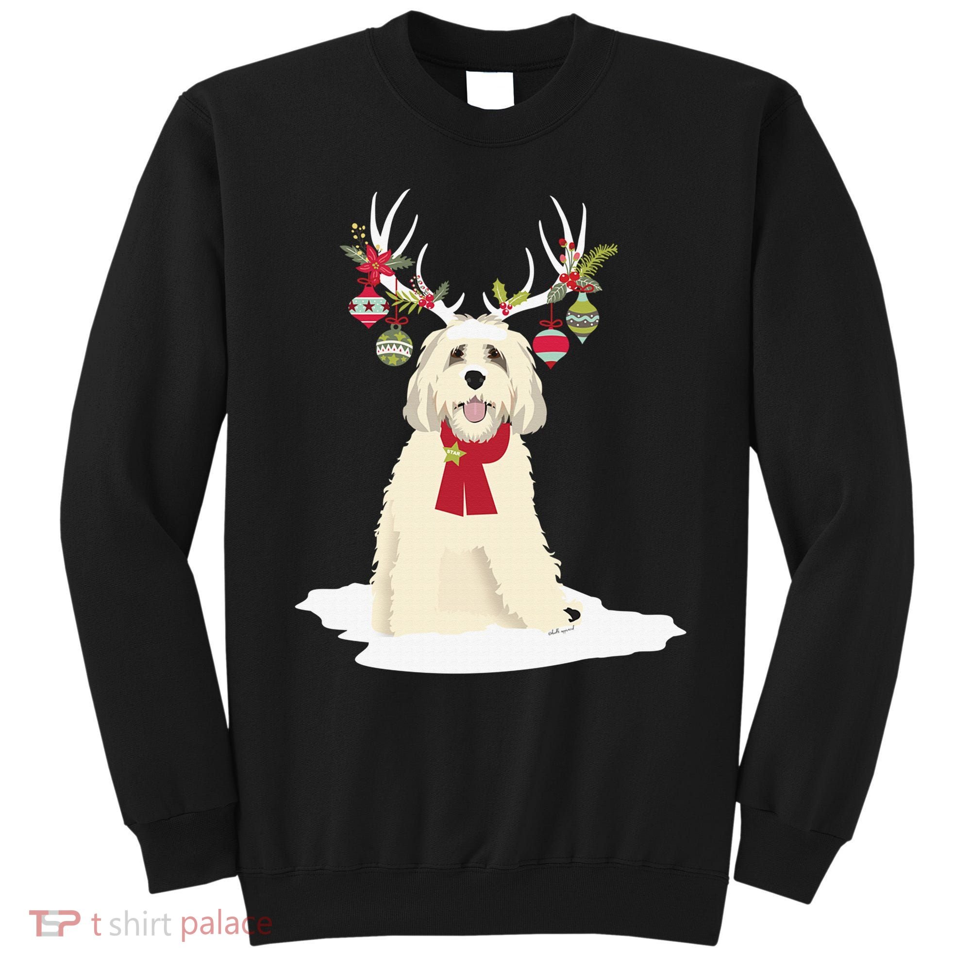 Cute Labradoodle Doodle Christmas Reindeer Graphic Holiday Sweatshirt