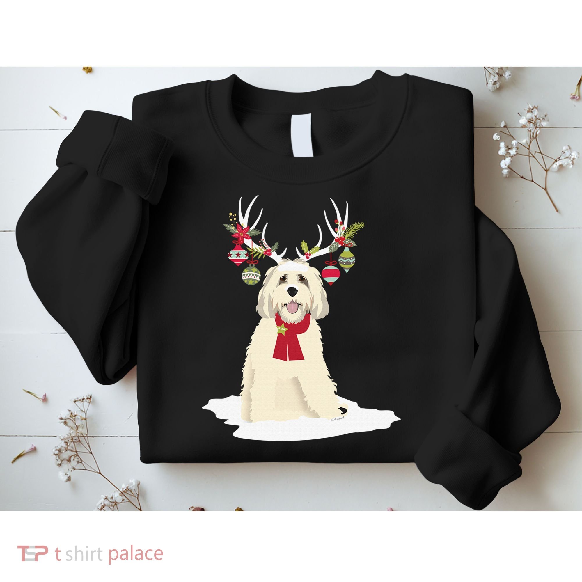 Cute Labradoodle Doodle Christmas Reindeer Graphic Holiday Sweatshirt