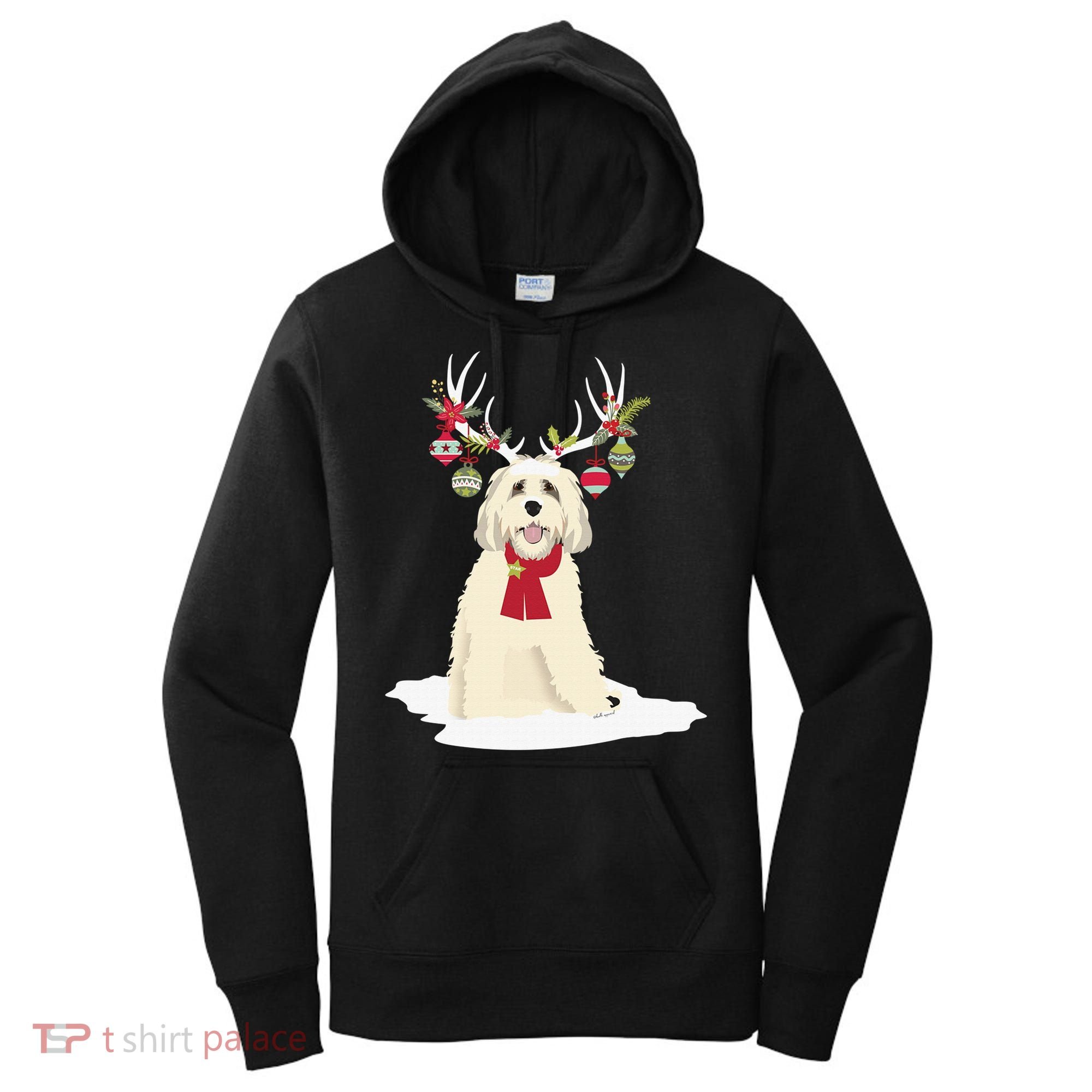 Cute Labradoodle Doodle Christmas Reindeer Graphic Holiday Women's Hoodie