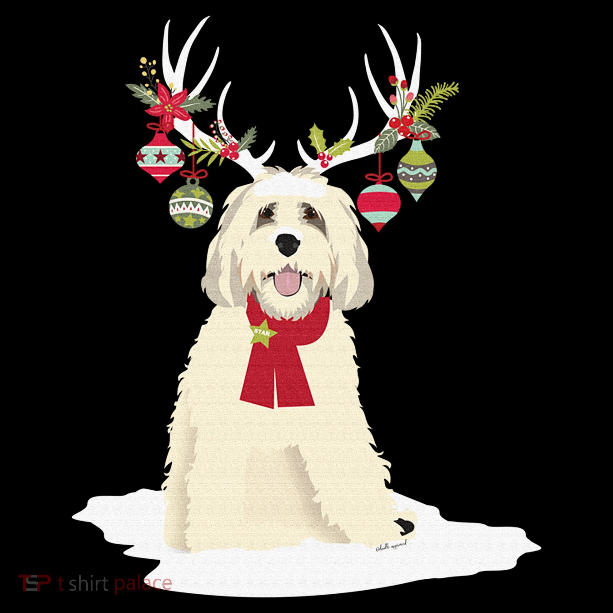 Cute Labradoodle Doodle Christmas Reindeer Graphic Holiday Women's Hoodie