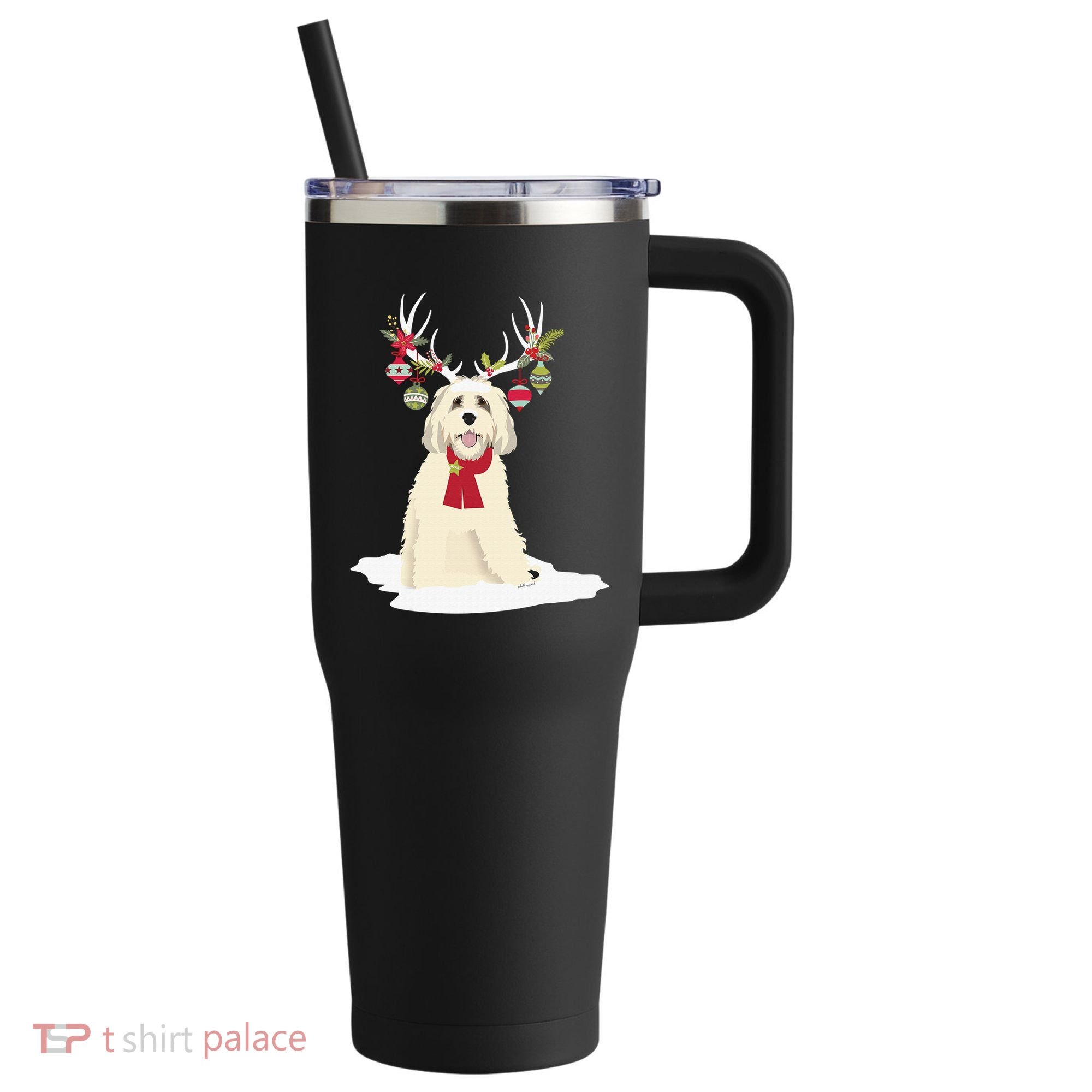 Cute Labradoodle Doodle Christmas Reindeer Graphic Holiday 40oz Vacuum Insulated Stainless Steel Travel Tumbler