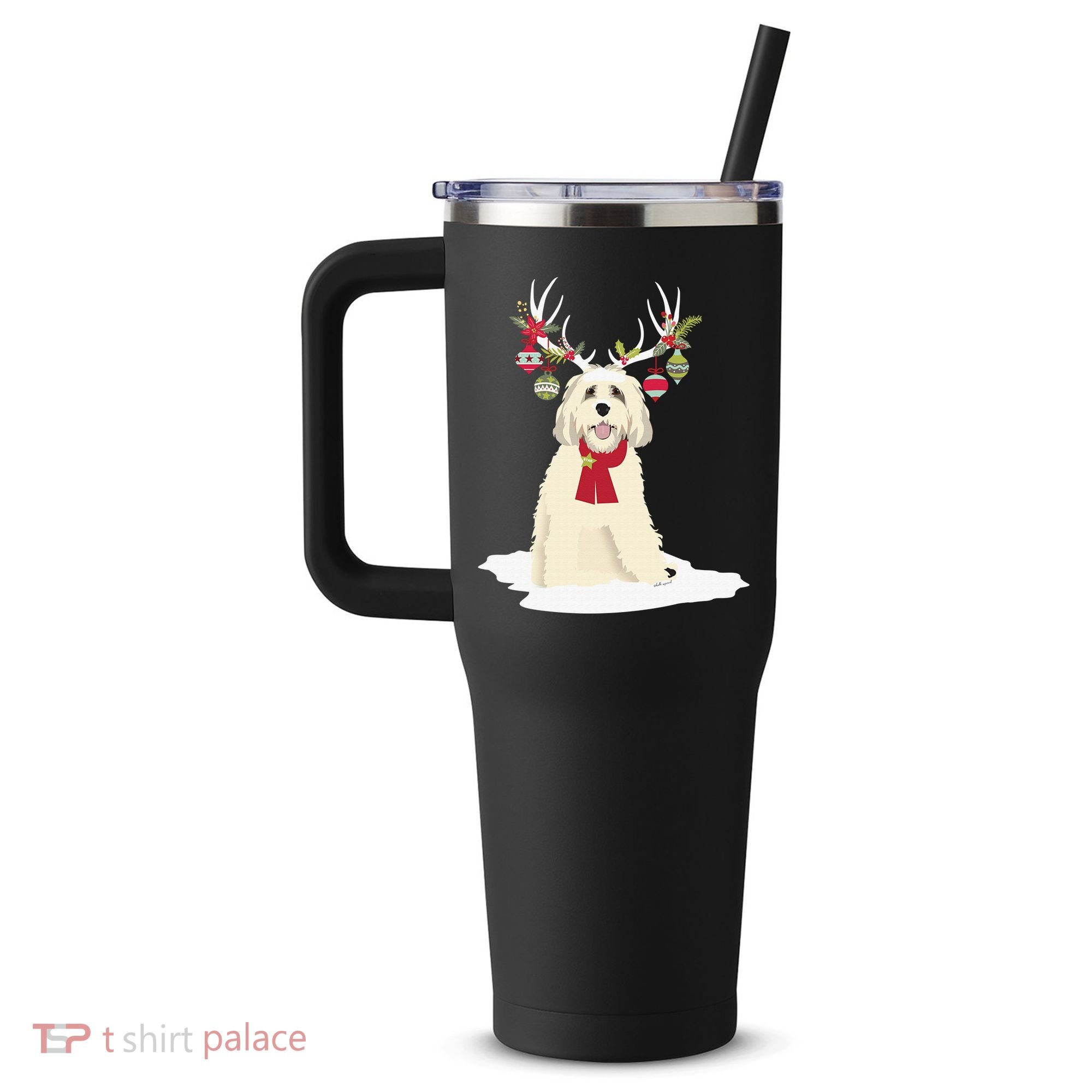 Cute Labradoodle Doodle Christmas Reindeer Graphic Holiday 40oz Vacuum Insulated Stainless Steel Travel Tumbler