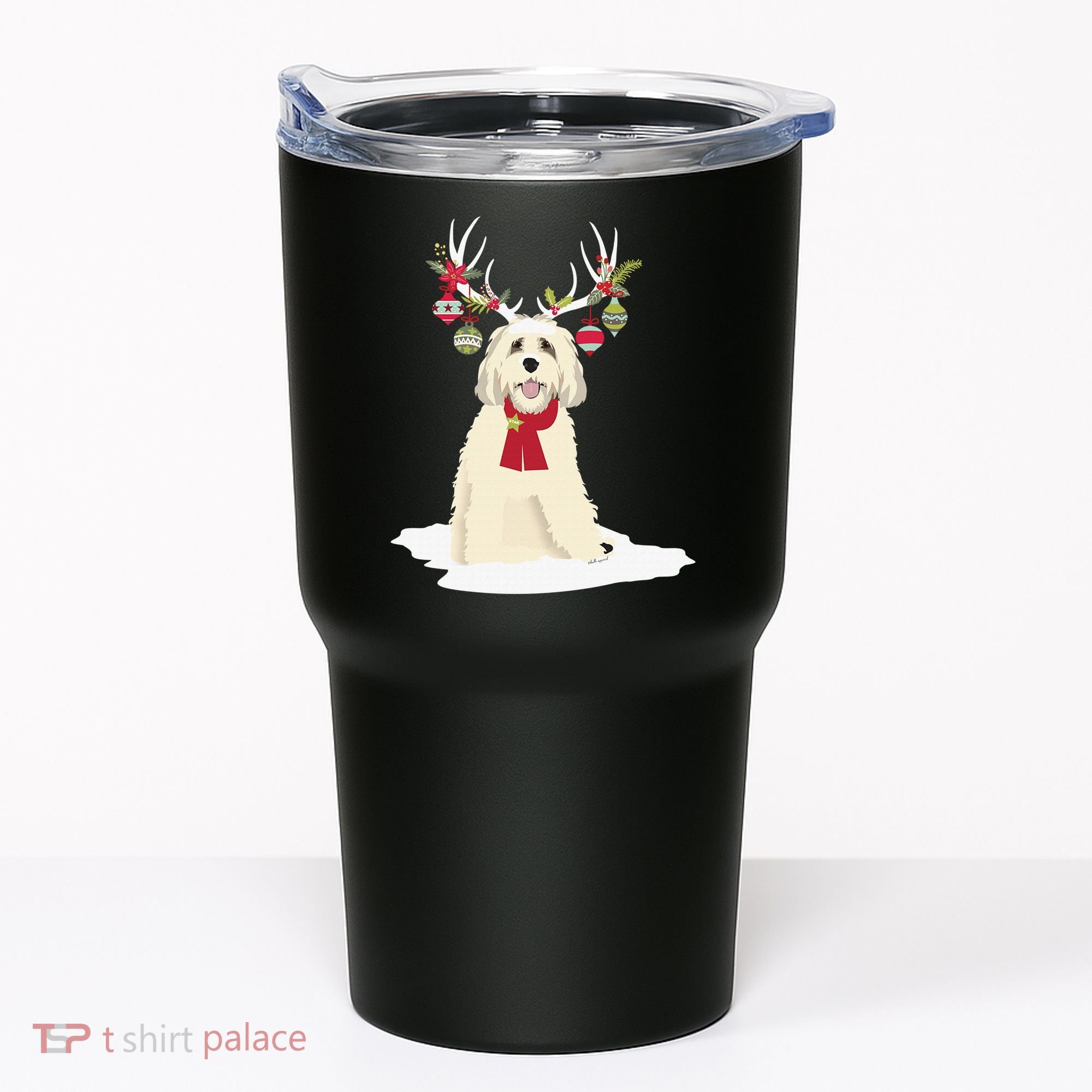 Cute Labradoodle Doodle Christmas Reindeer Graphic Holiday Tumbler