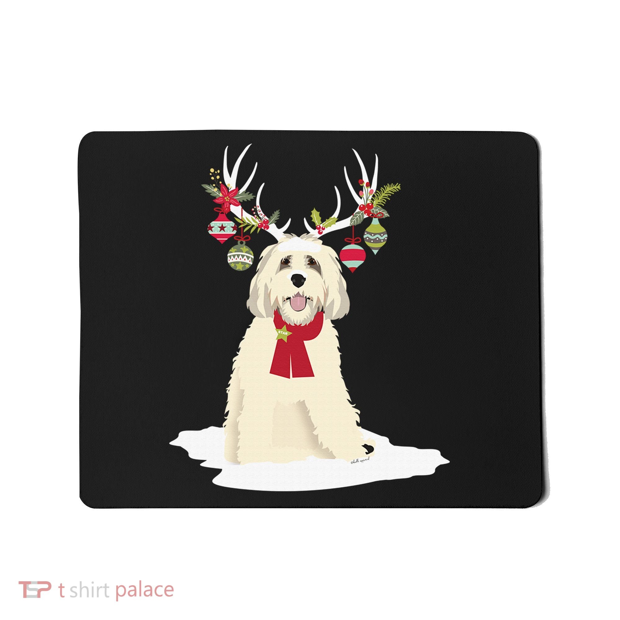 Cute Labradoodle Doodle Christmas Reindeer Graphic Holiday Mousepad