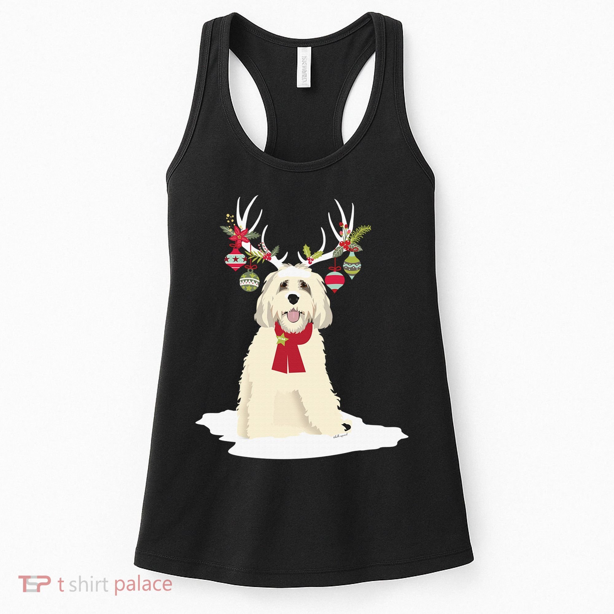 Cute Labradoodle Doodle Christmas Reindeer Graphic Holiday Women's Tank Top