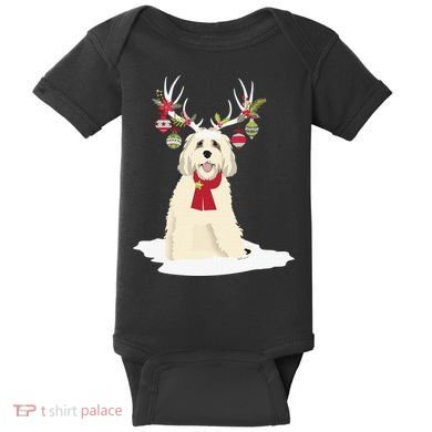 Cute Labradoodle Doodle Christmas Reindeer Graphic Holiday Baby Bodysuit