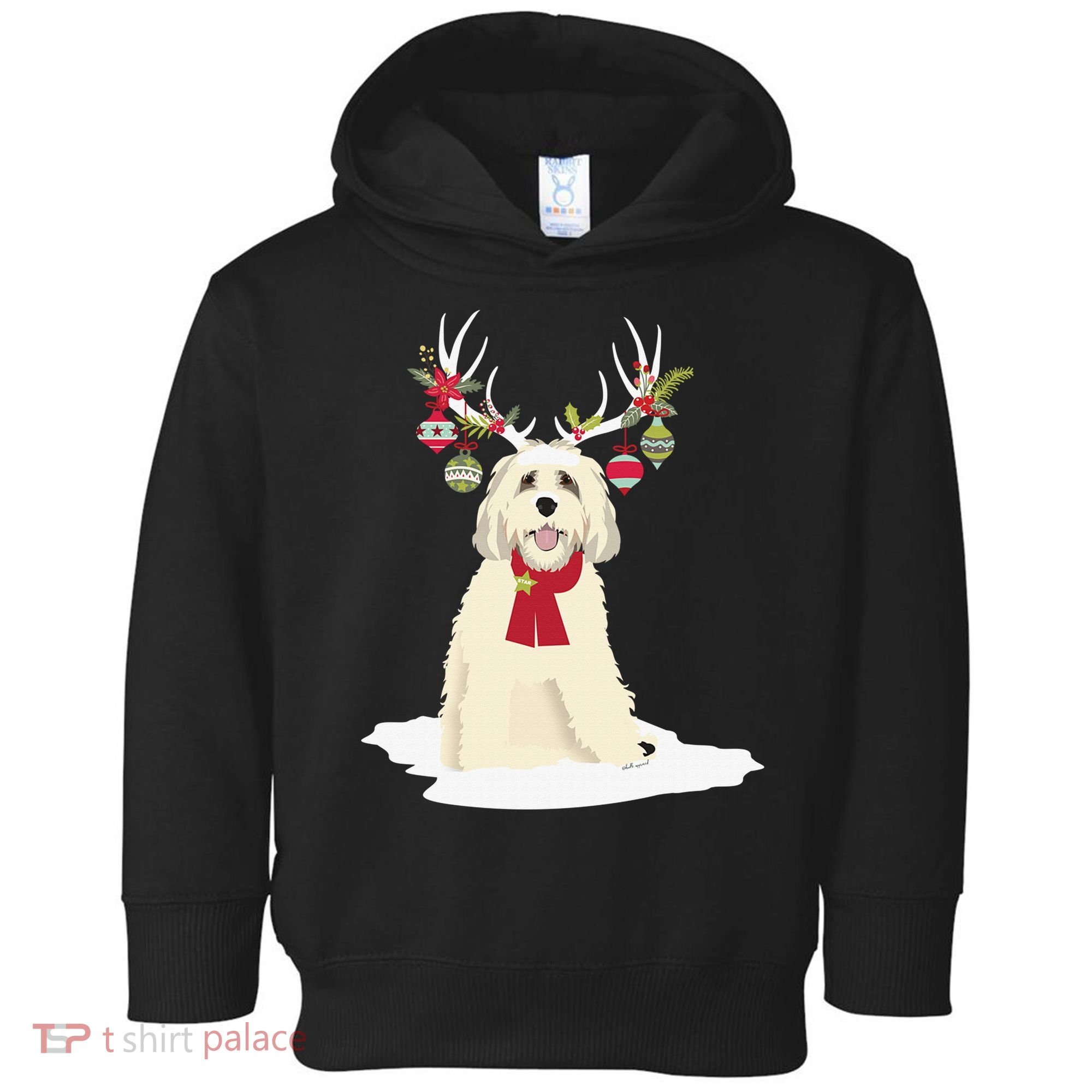 Cute Labradoodle Doodle Christmas Reindeer Graphic Holiday Toddler Hoodie