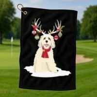 Cute Labradoodle Doodle Christmas Reindeer Graphic Holiday Golf Towel thumb 1