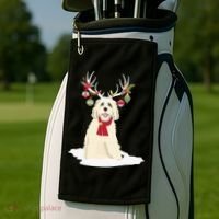Cute Labradoodle Doodle Christmas Reindeer Graphic Holiday Golf Towel thumb 2