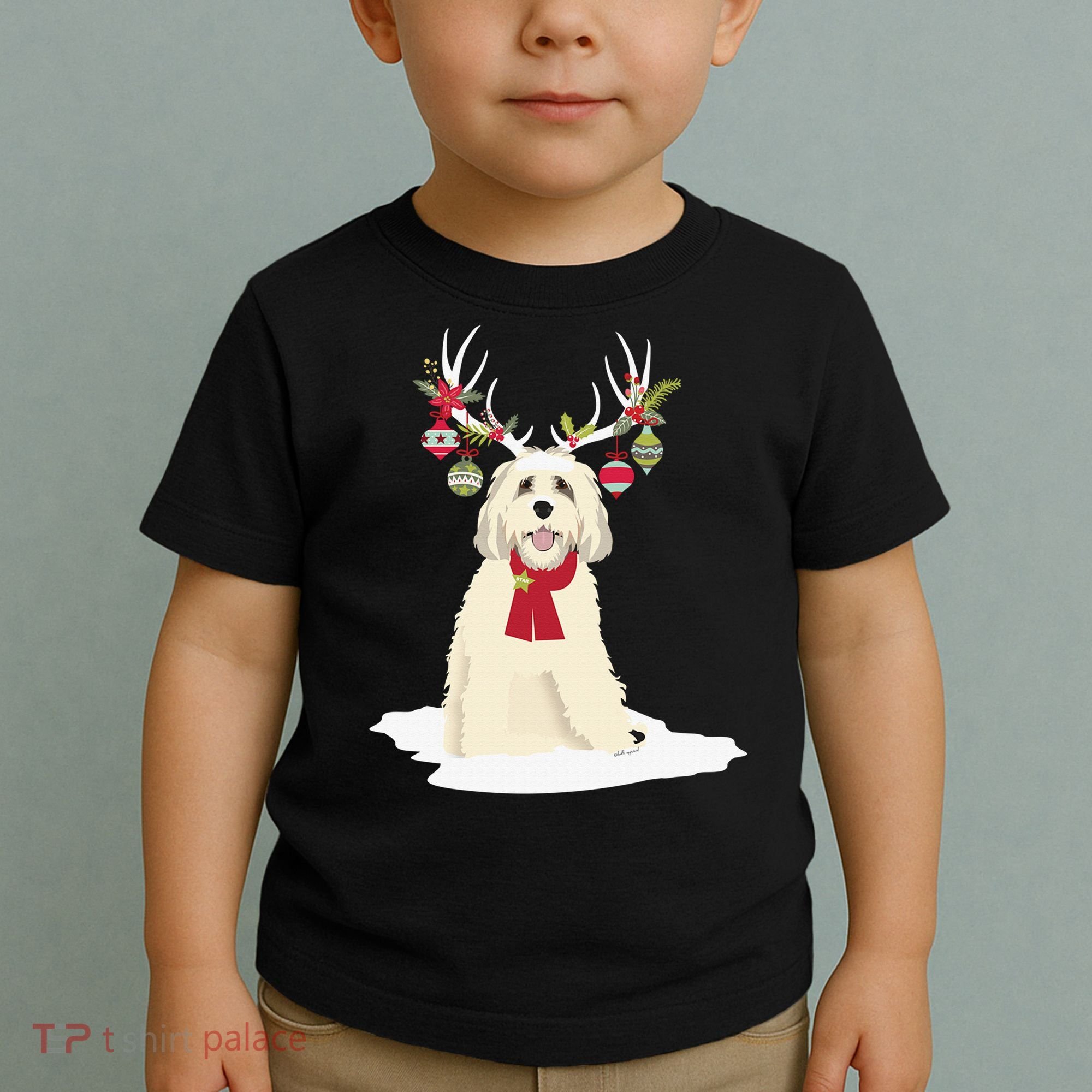 Cute Labradoodle Doodle Christmas Reindeer Graphic Holiday Toddler T-Shirt
