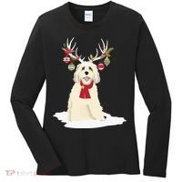 Cute Labradoodle Doodle Christmas Reindeer Graphic Holiday Women's Long Sleeve Shirt thumb 0