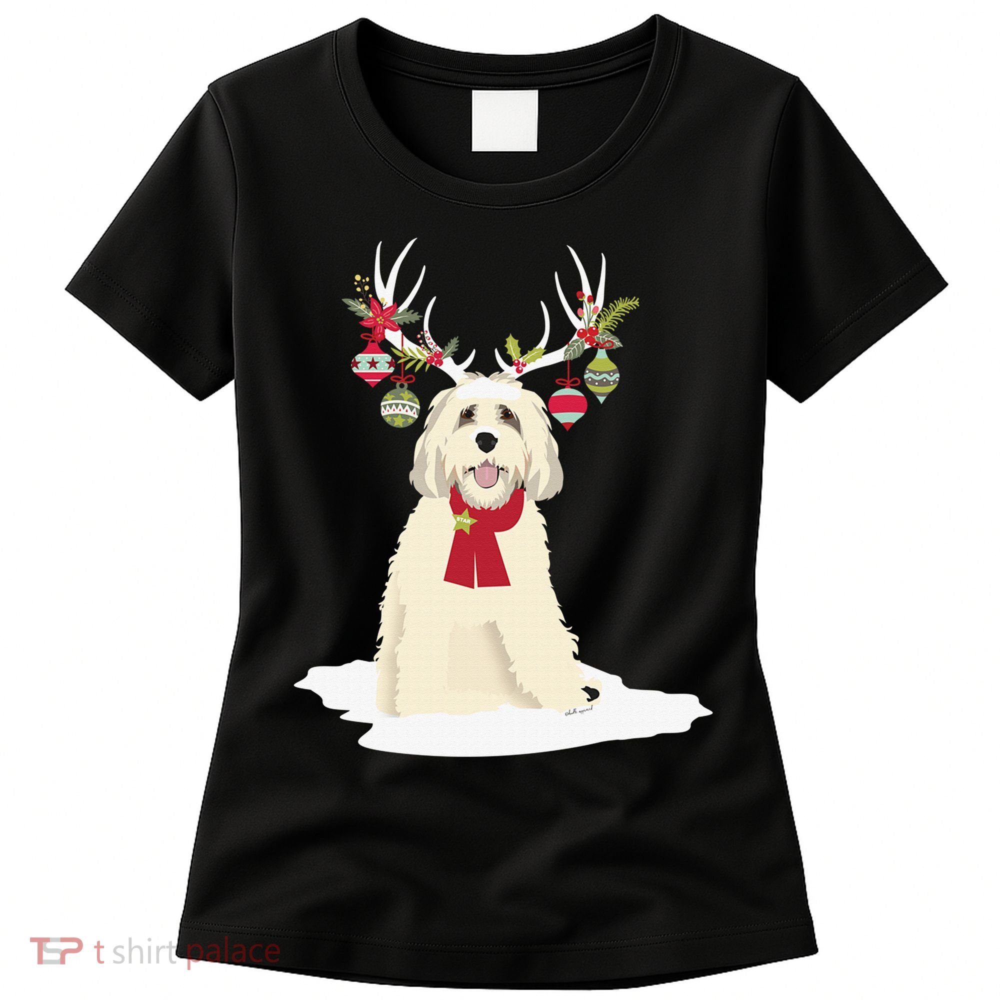 Cute Labradoodle Doodle Christmas Reindeer Graphic Holiday Women's T-Shirt