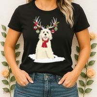 Cute Labradoodle Doodle Christmas Reindeer Graphic Holiday Women's T-Shirt thumb 2