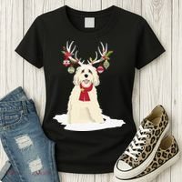 Cute Labradoodle Doodle Christmas Reindeer Graphic Holiday Women's T-Shirt thumb 3