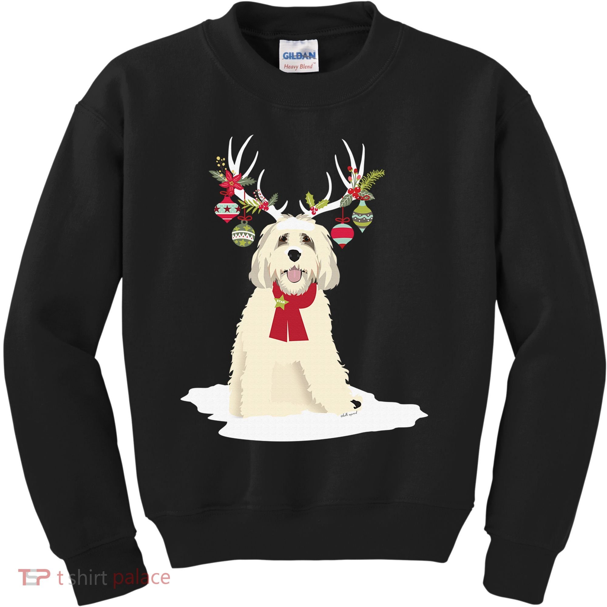 Cute Labradoodle Doodle Christmas Reindeer Graphic Holiday Kids Sweatshirt