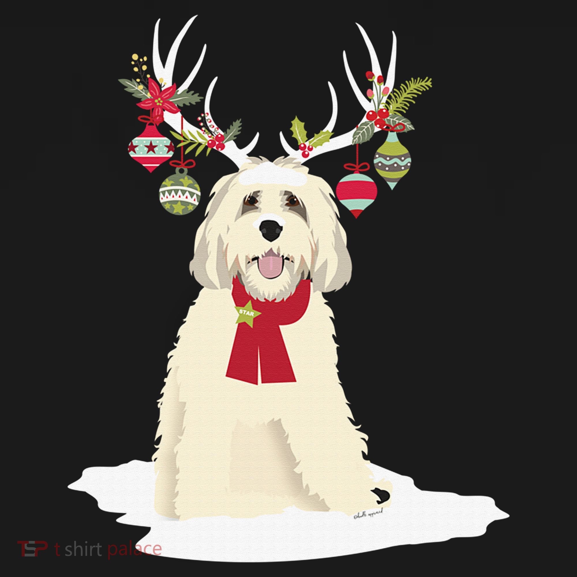Cute Labradoodle Doodle Christmas Reindeer Graphic Holiday Kids Sweatshirt
