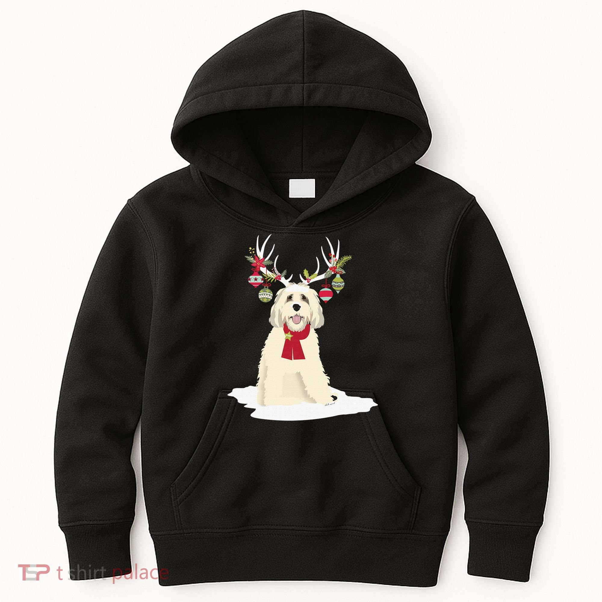 Cute Labradoodle Doodle Christmas Reindeer Graphic Holiday Kids Hoodie