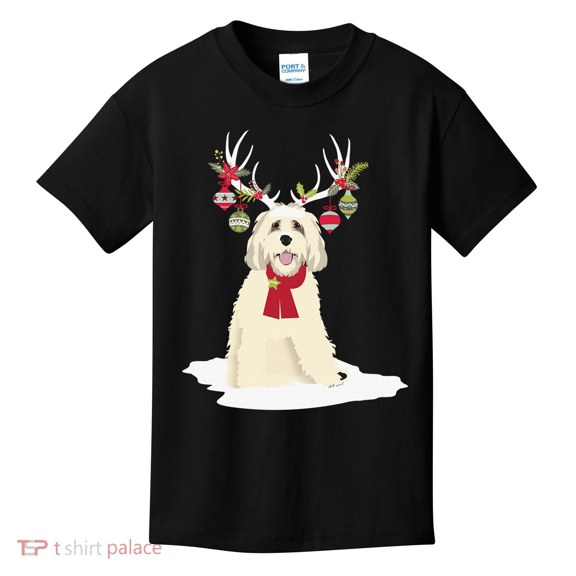 Cute Labradoodle Doodle Christmas Reindeer Graphic Holiday Kids T-Shirt