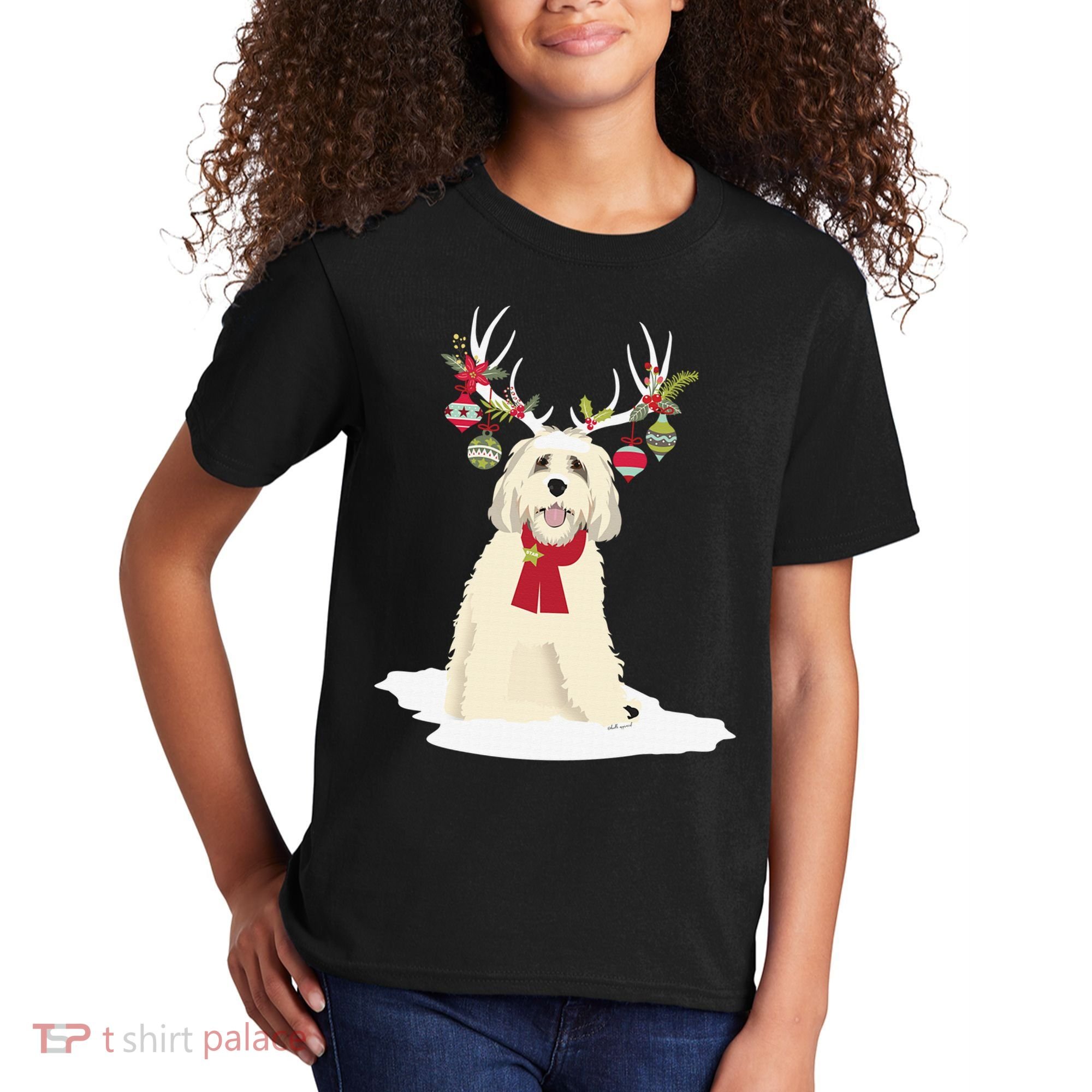 Cute Labradoodle Doodle Christmas Reindeer Graphic Holiday Kids T-Shirt