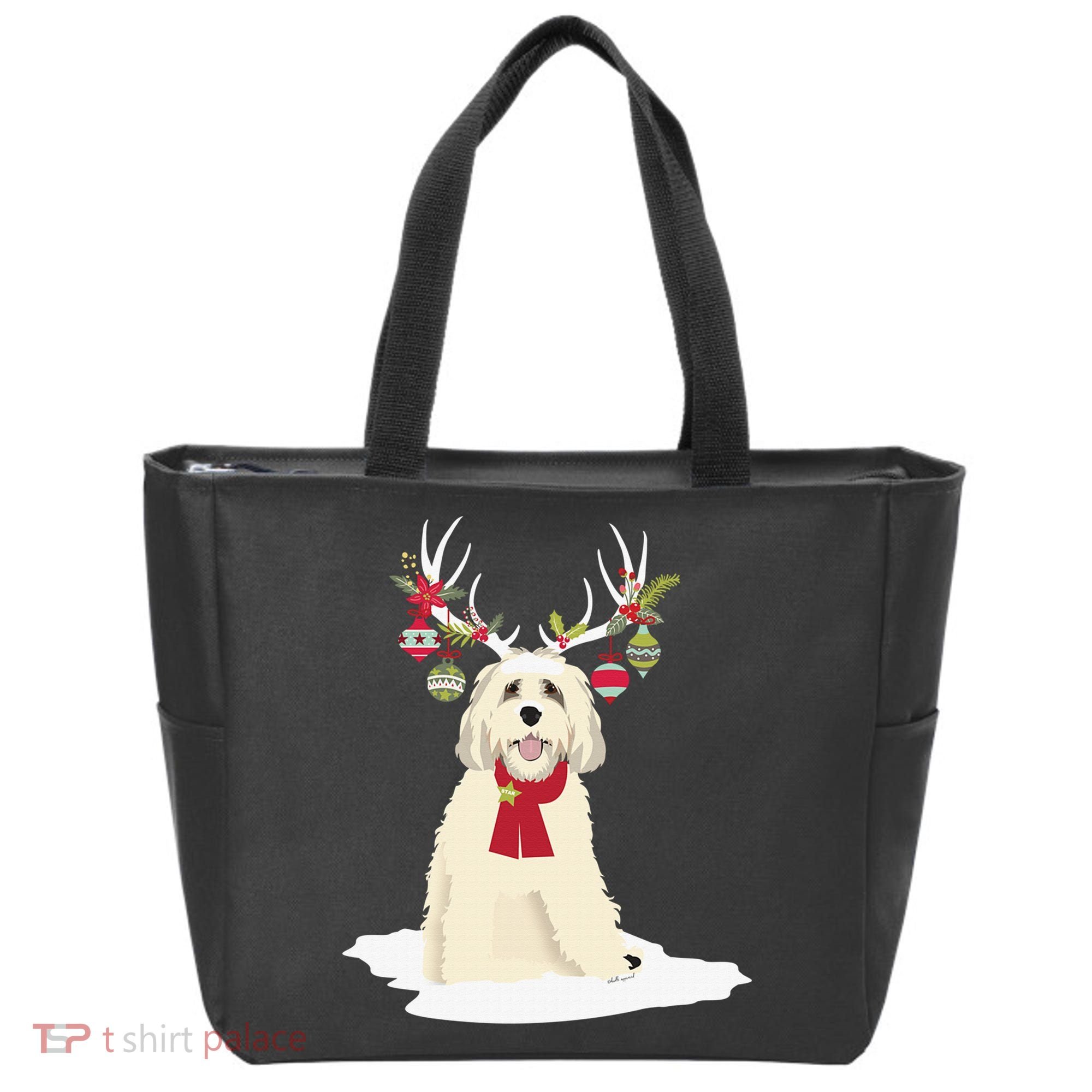 Cute Labradoodle Doodle Christmas Reindeer Graphic Holiday Tote Bag