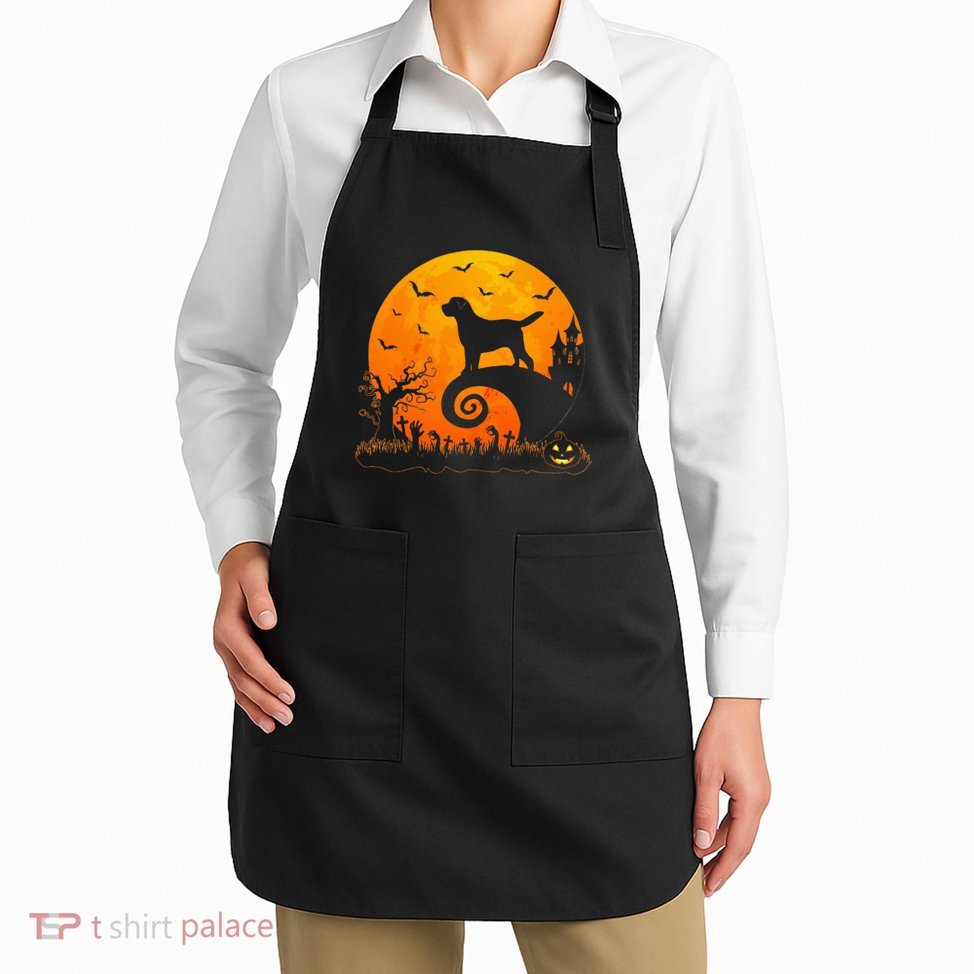 Chocolate Lab Dog Moon Halloween Dog Lover Apron