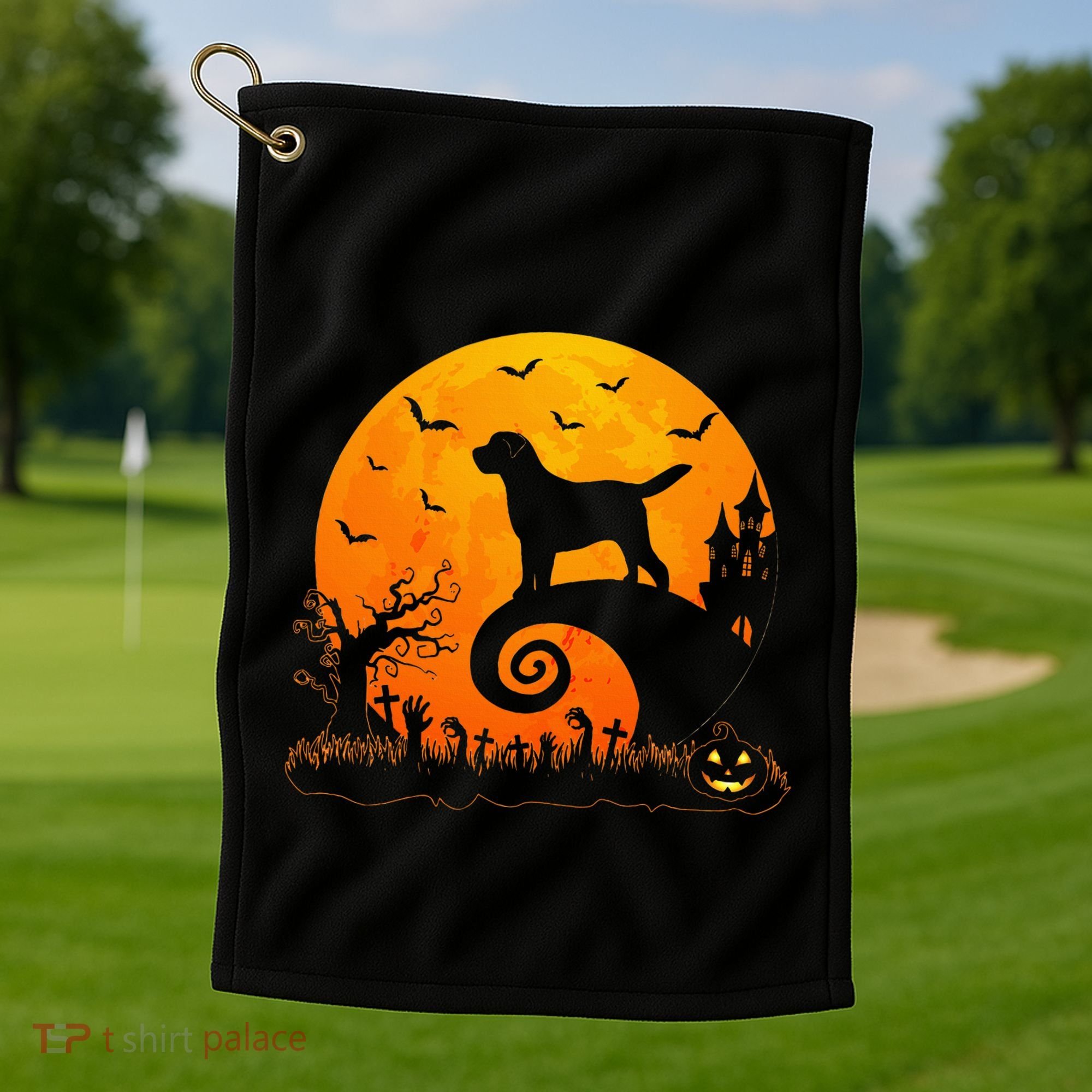 Chocolate Lab Dog Moon Halloween Dog Lover Golf Towel