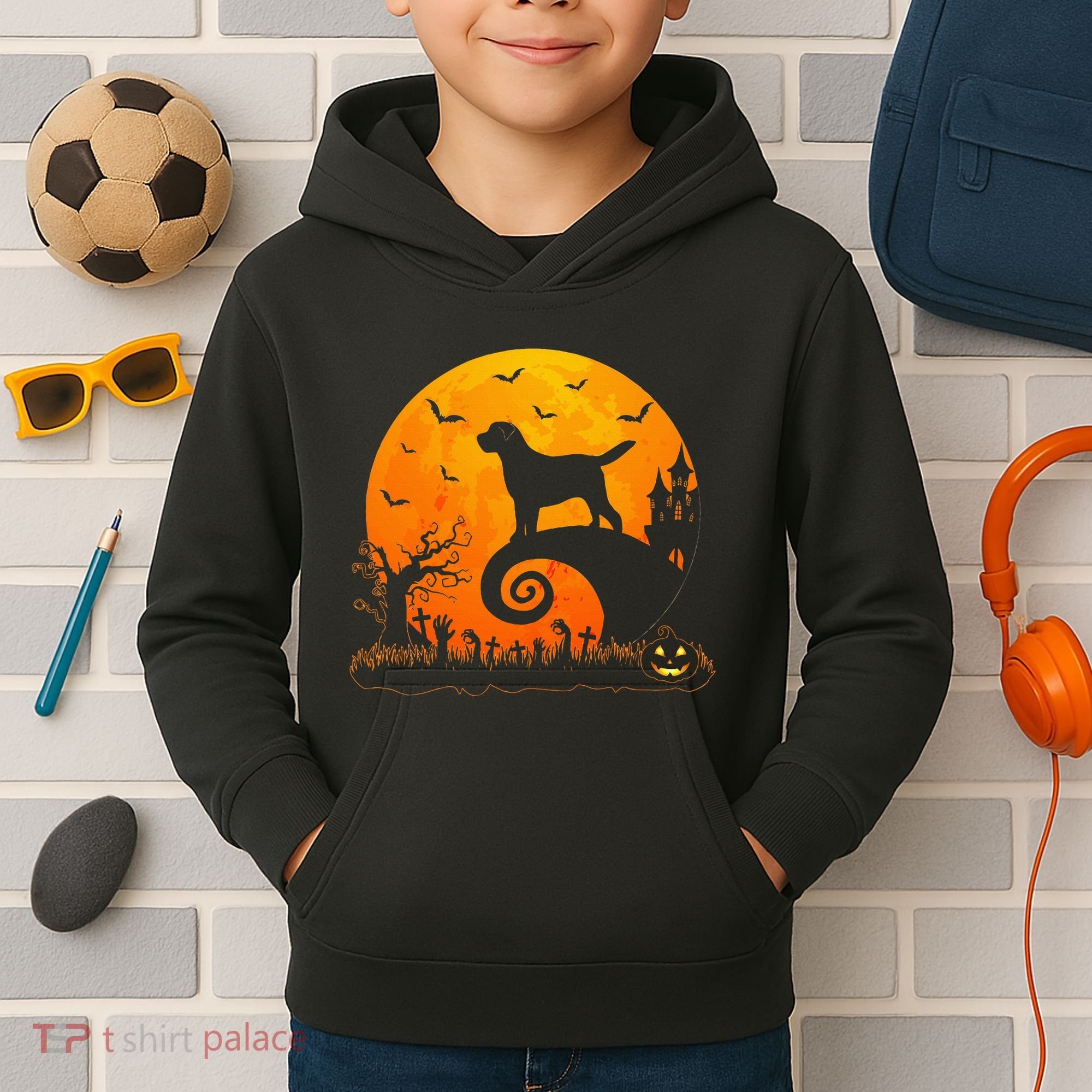Chocolate Lab Dog Moon Halloween Dog Lover Kids Hoodie