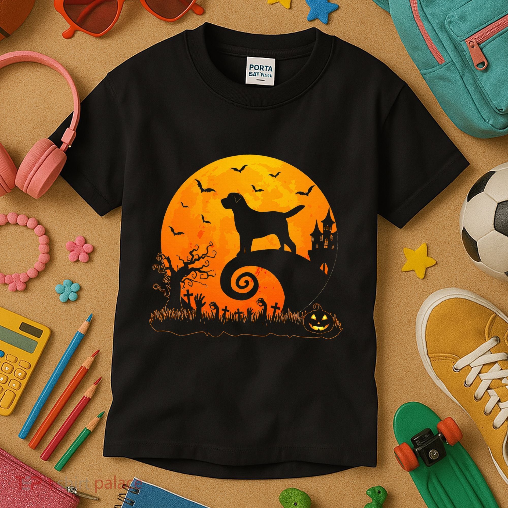 Chocolate Lab Dog Moon Halloween Dog Lover Kids T-Shirt