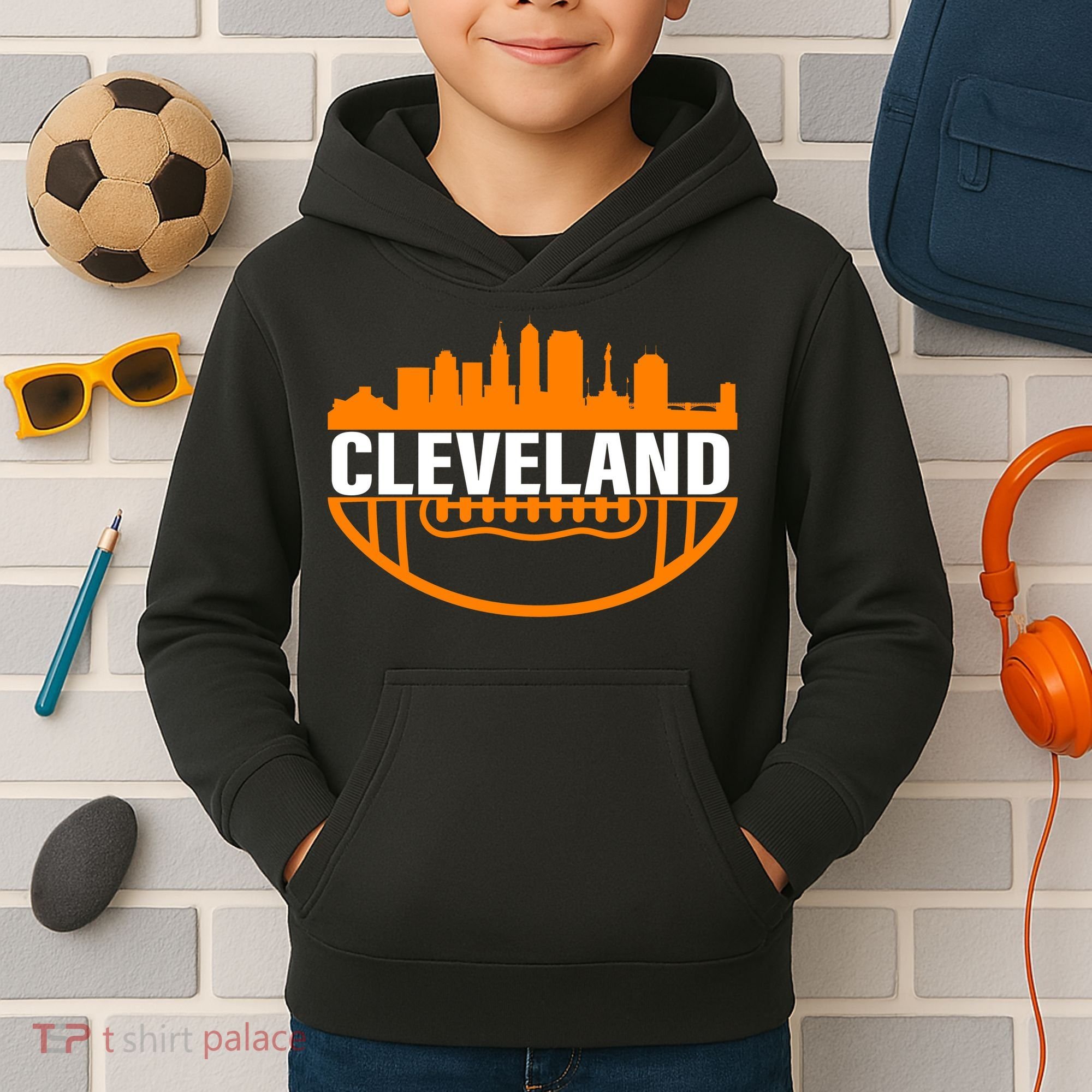 Cleveland Football Skyline City Logo Kids Hoodie