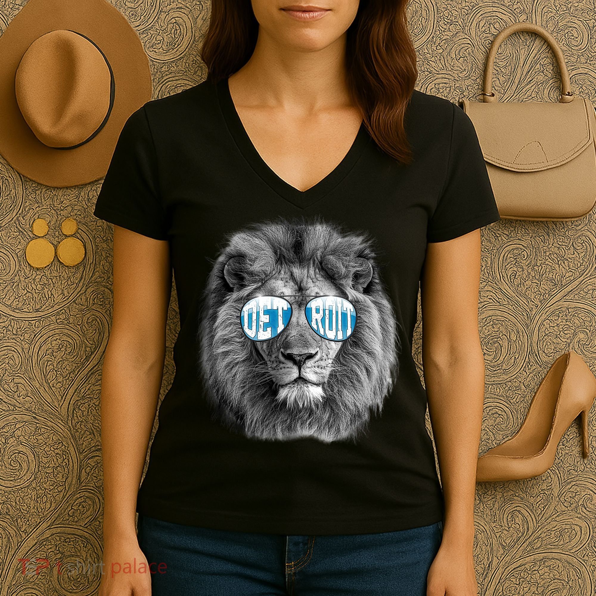 Cool Lions Football Sports Fan Women's V-Neck T-Shirt