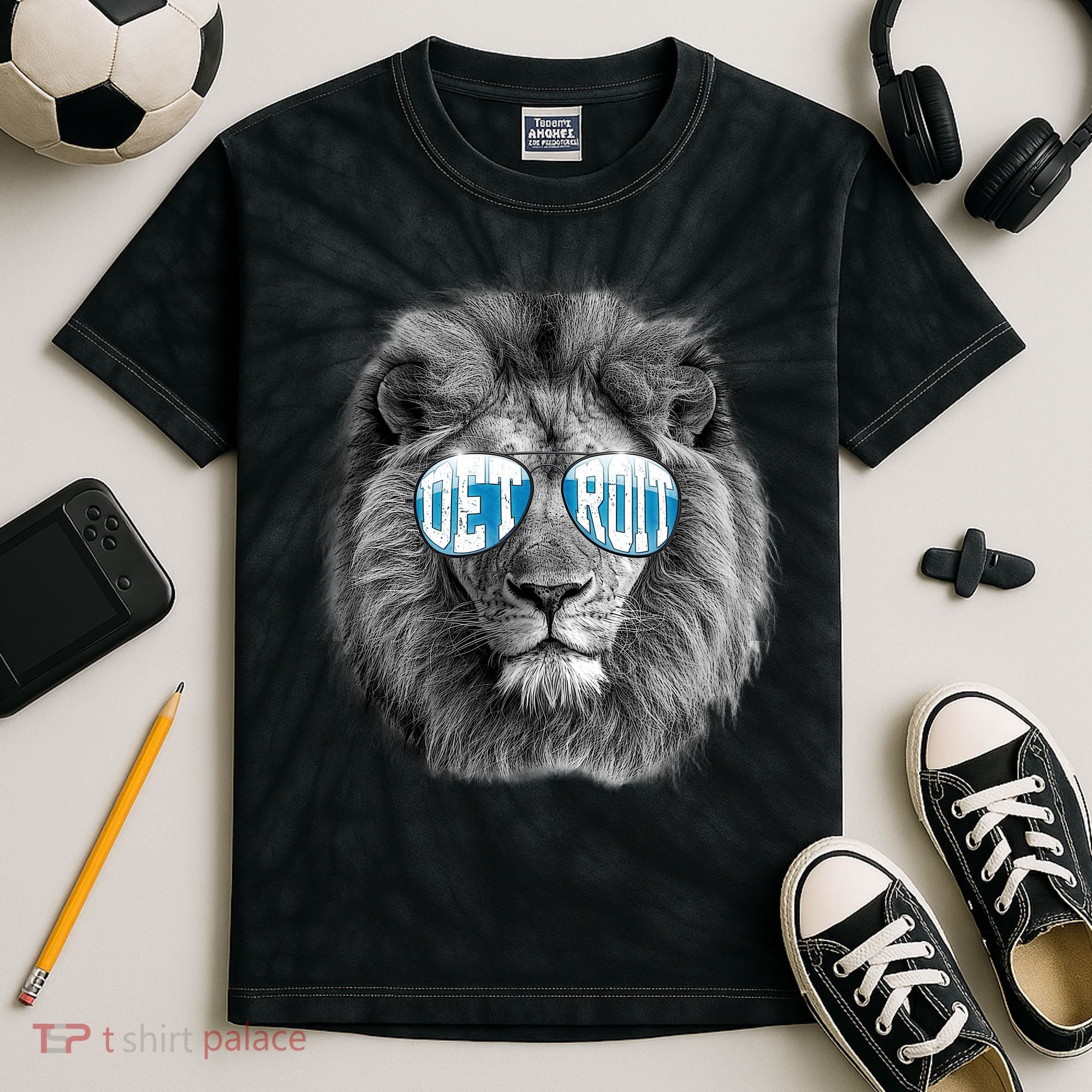 Cool Lions Football Sports Fan Kids Tie-Dye T-Shirt