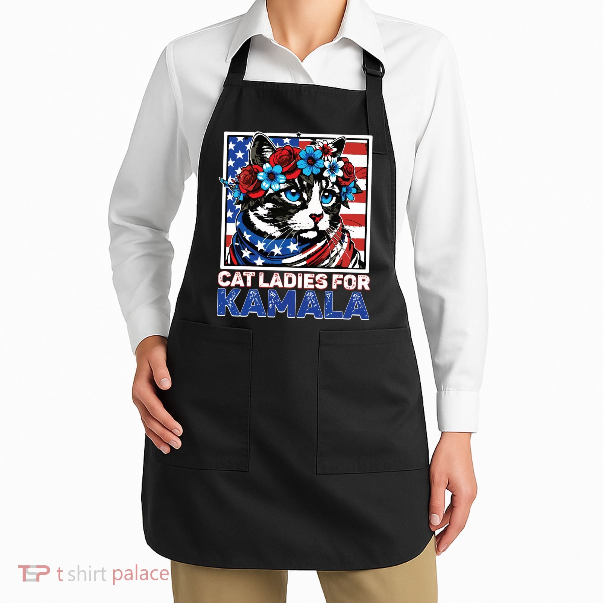 Cat Ladies For Kamala Funny Cat 2024 President Kamalaharris Apron