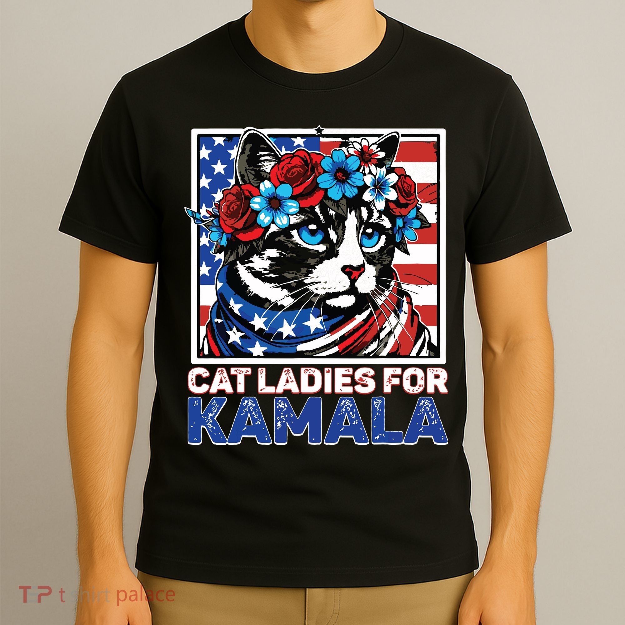 Cat Ladies For Kamala Funny Cat 2024 President Kamalaharris T-Shirt