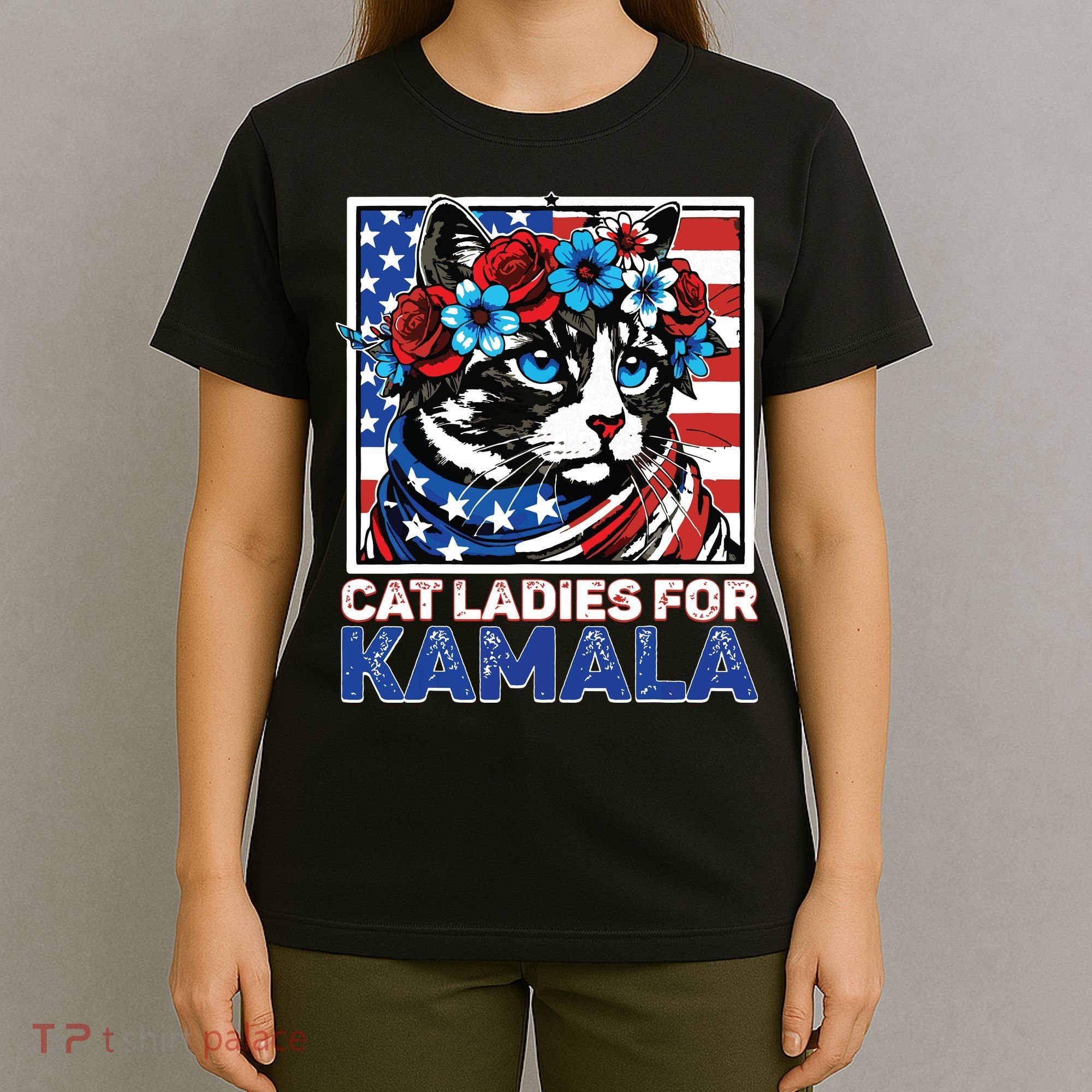 Cat Ladies For Kamala Funny Cat 2024 President Kamalaharris T-Shirt