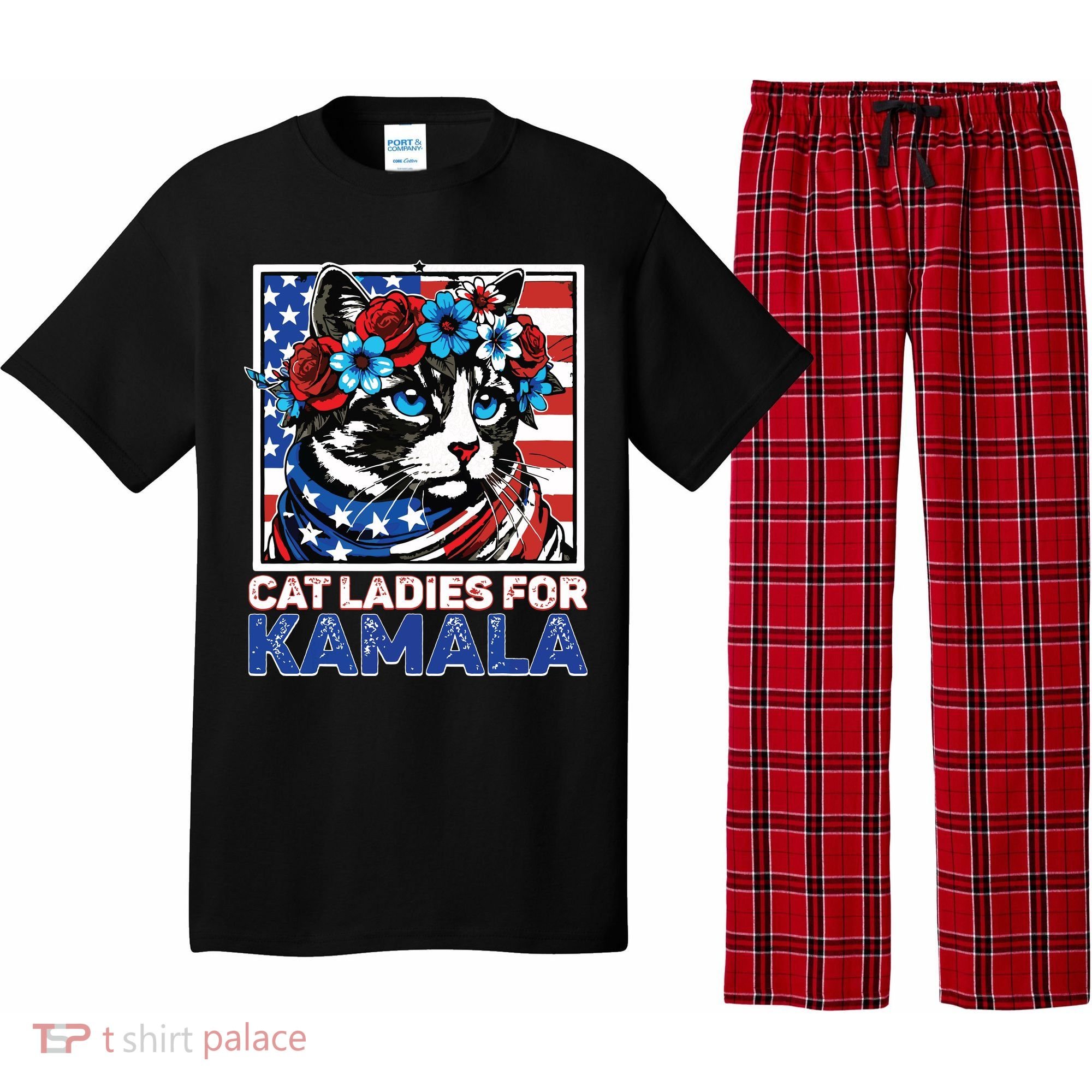Cat Ladies For Kamala Funny Cat 2024 President Kamalaharris Pajama Set