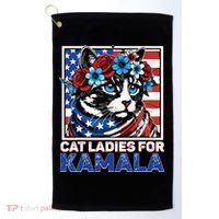 Cat Ladies For Kamala Funny Cat 2024 President Kamalaharris Golf Towel thumb 0