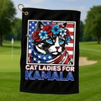 Cat Ladies For Kamala Funny Cat 2024 President Kamalaharris Golf Towel thumb 1
