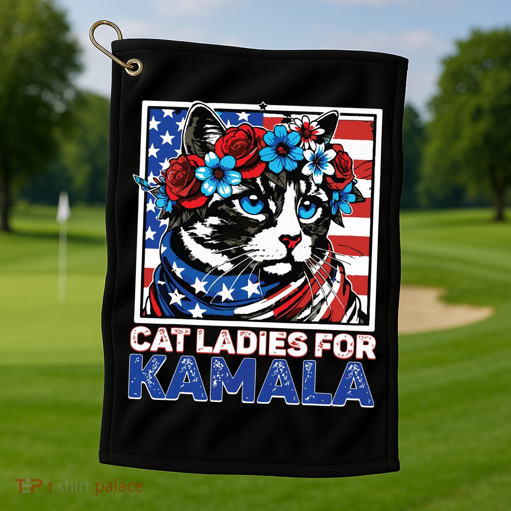 Cat Ladies For Kamala Funny Cat 2024 President Kamalaharris Golf Towel