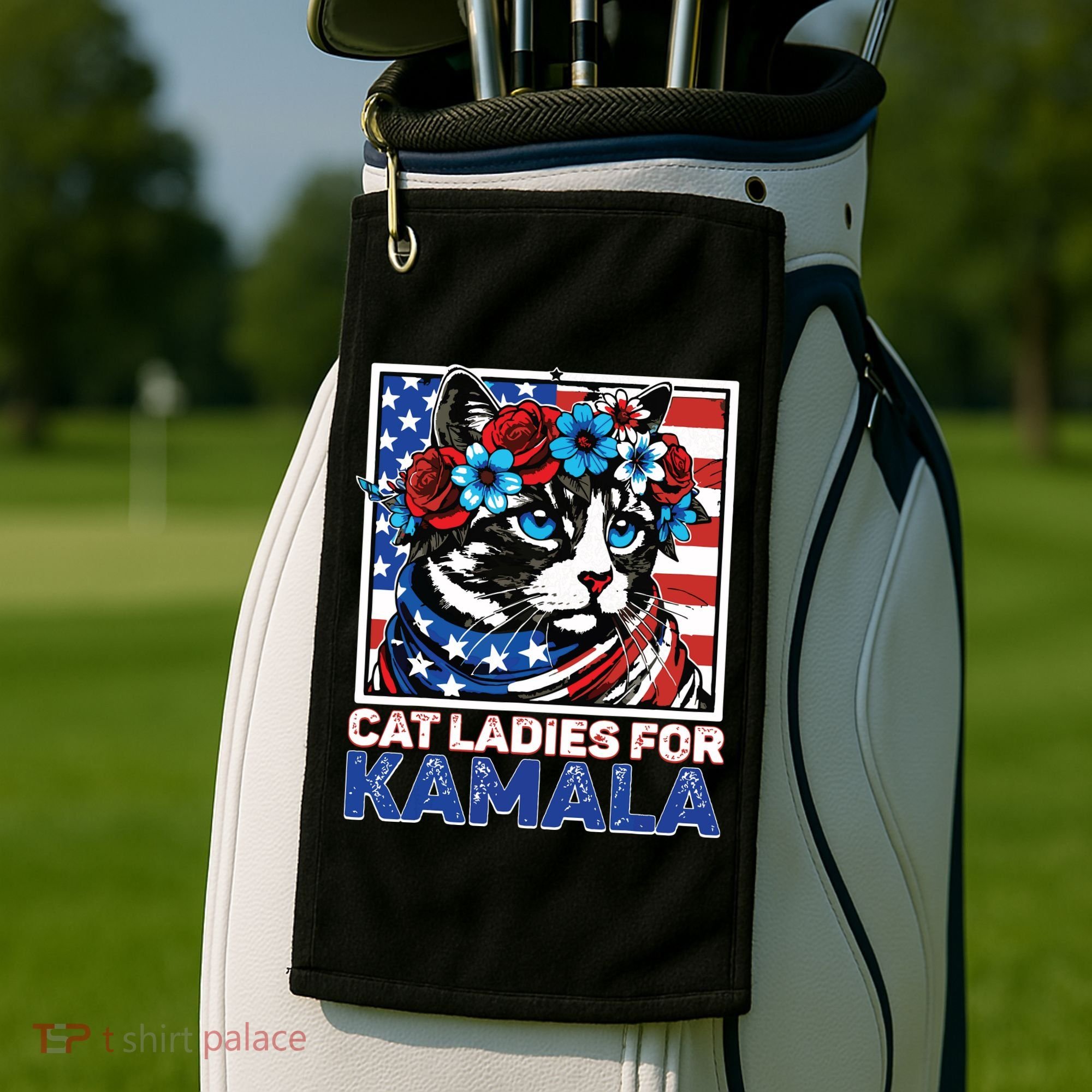 Cat Ladies For Kamala Funny Cat 2024 President Kamalaharris Golf Towel