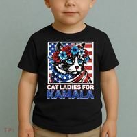Cat Ladies For Kamala Funny Cat 2024 President Kamalaharris Toddler T-Shirt thumb 2