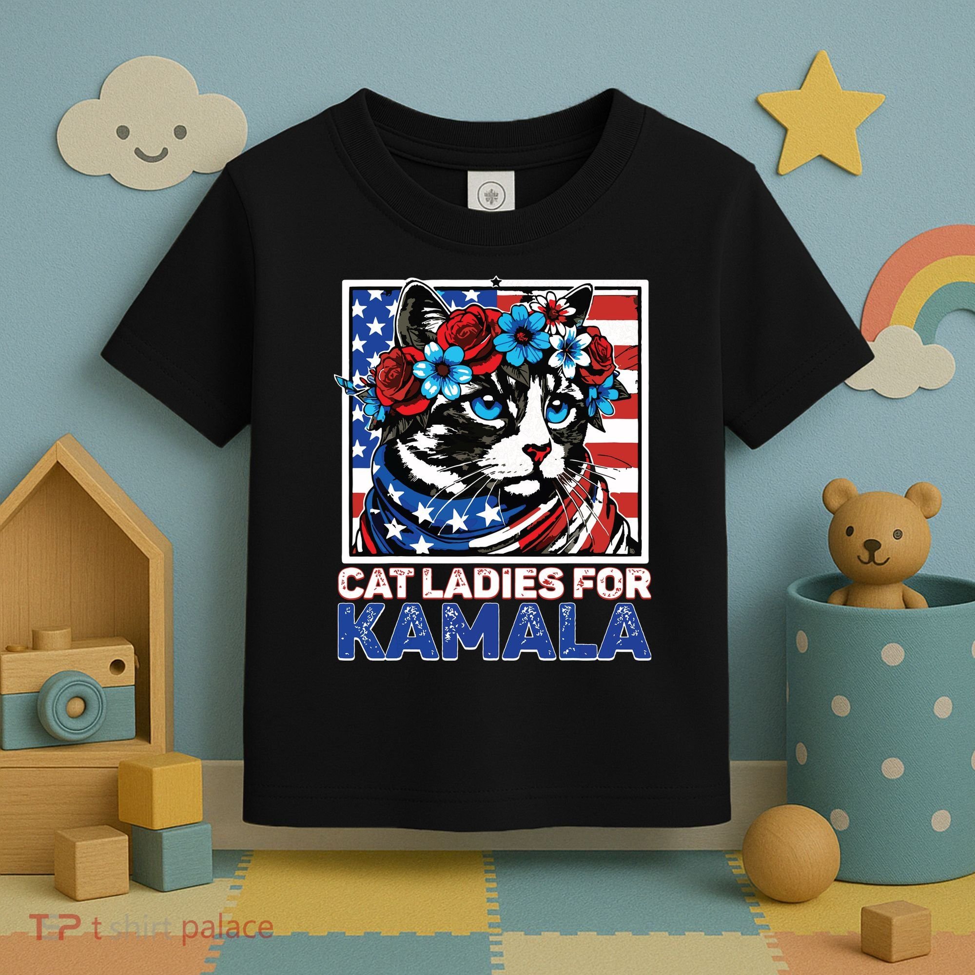Cat Ladies For Kamala Funny Cat 2024 President Kamalaharris Toddler T-Shirt
