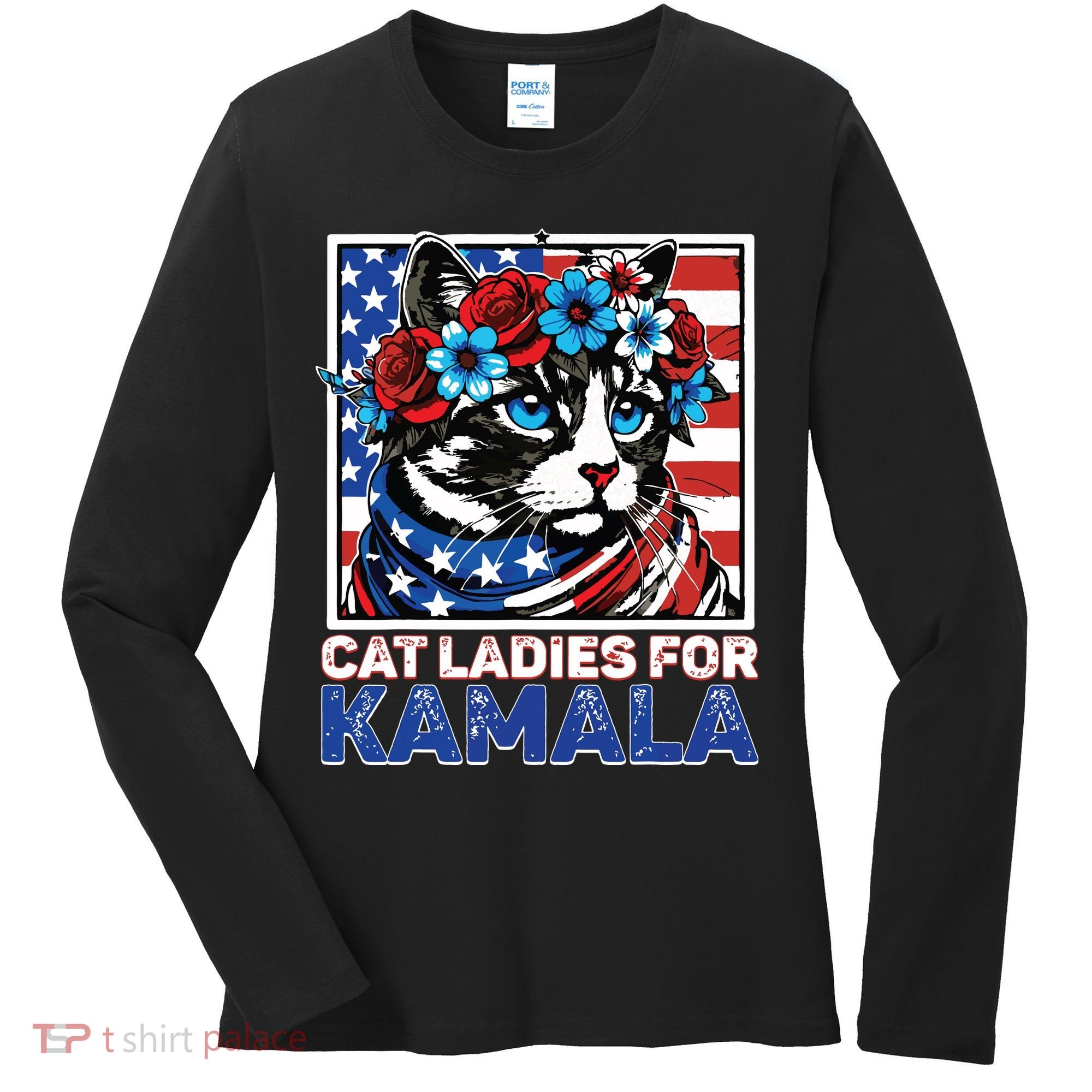 Cat Ladies For Kamala Funny Cat 2024 President Kamalaharris Women's Long Sleeve Shirt