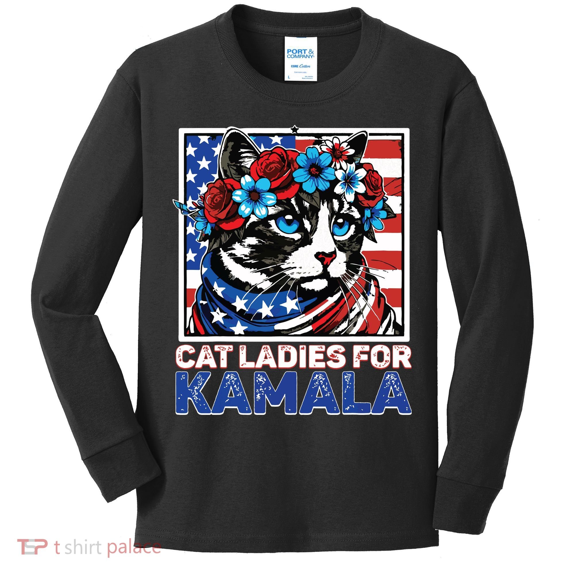 Cat Ladies For Kamala Funny Cat 2024 President Kamalaharris Kids Long Sleeve Shirt