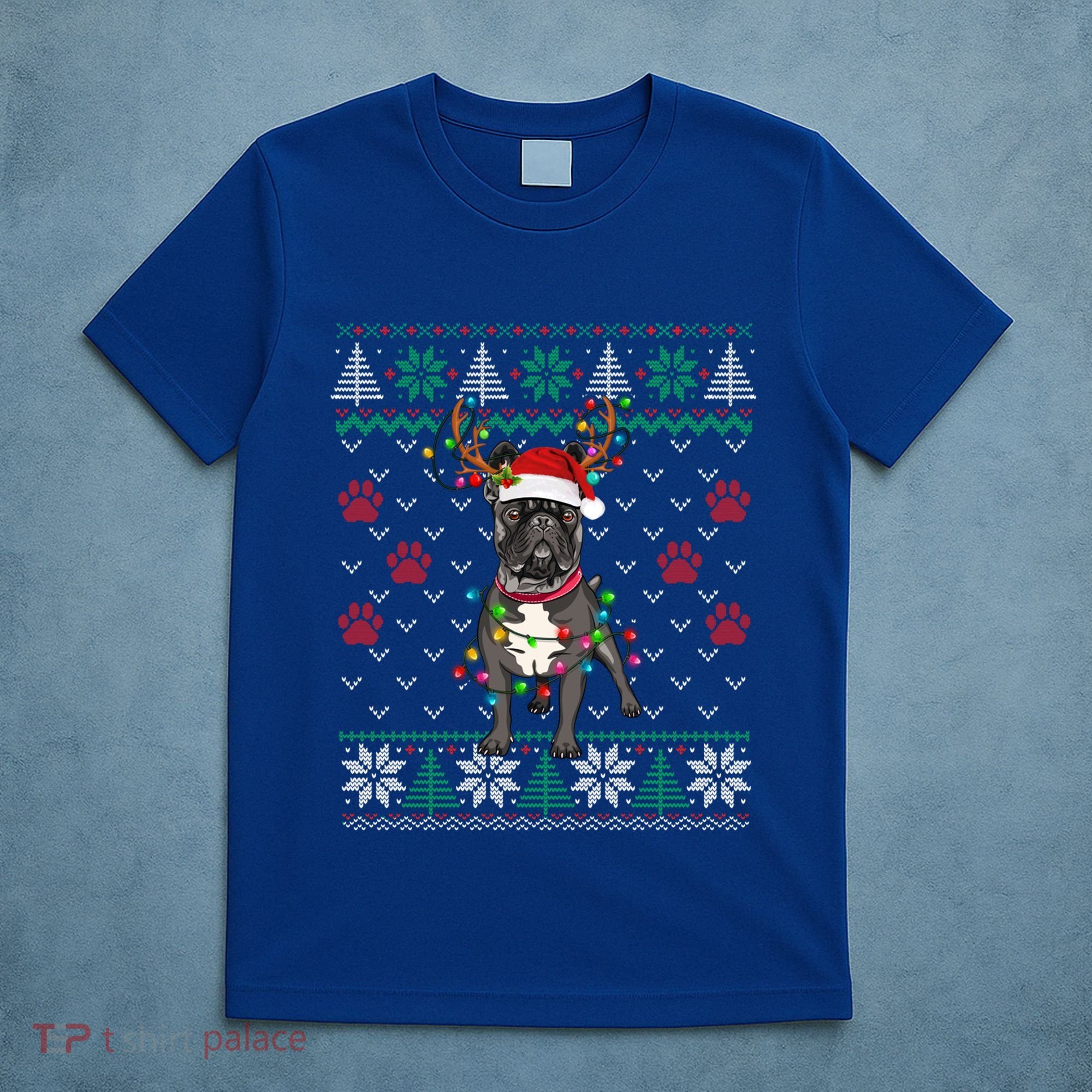 Christmas Lights French Bulldog Dog Lover Xmas Ugly Sweater Cool Gift T-Shirt
