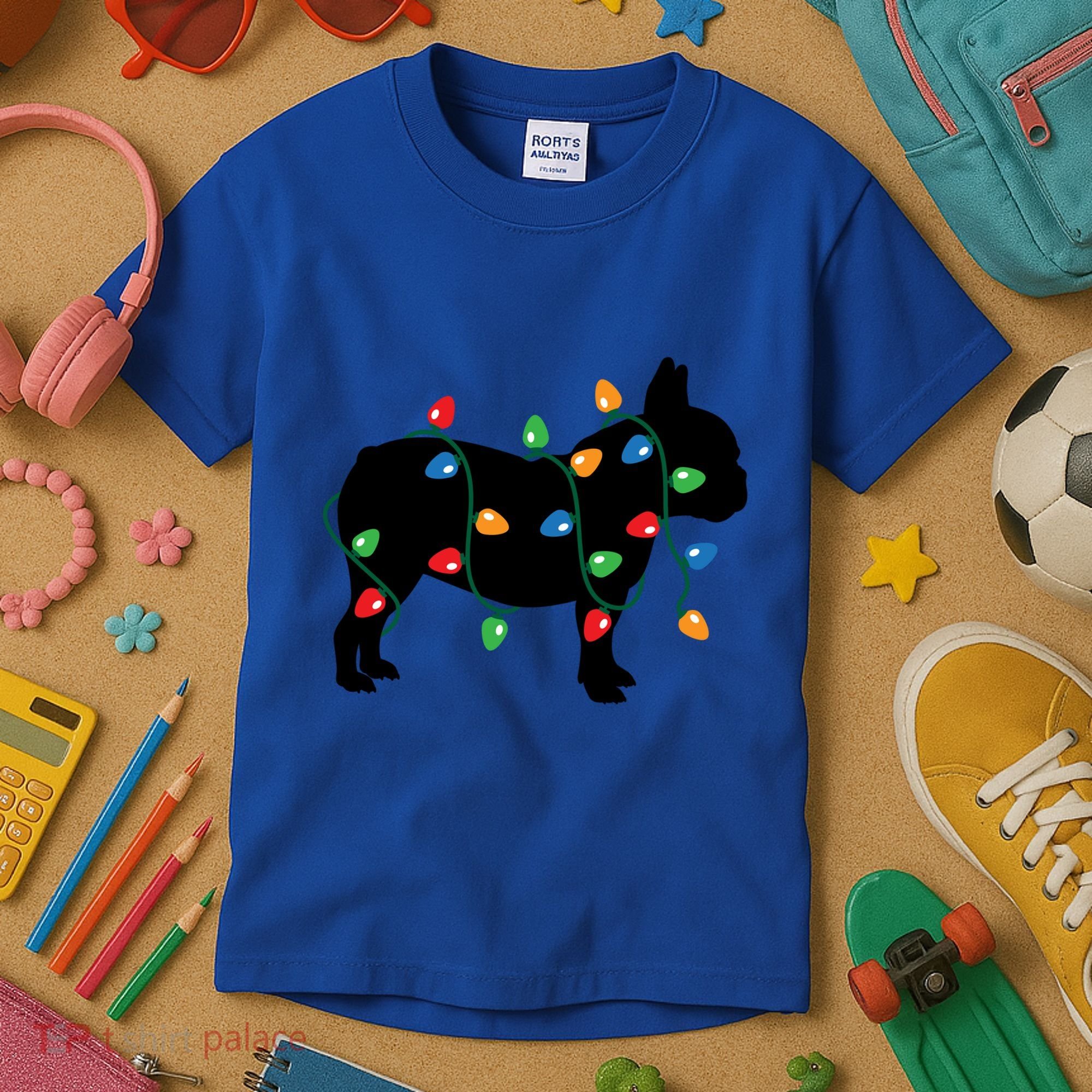 Christmas Lights French Bulldog Dog Lover Gift Kids T-Shirt