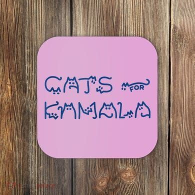 Cat Ladies For Kamala Cat Typography Alphabet Cute Simple Coaster
