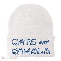 Cat Ladies For Kamala Cat Typography Alphabet Cute Simple Beanie thumb 0