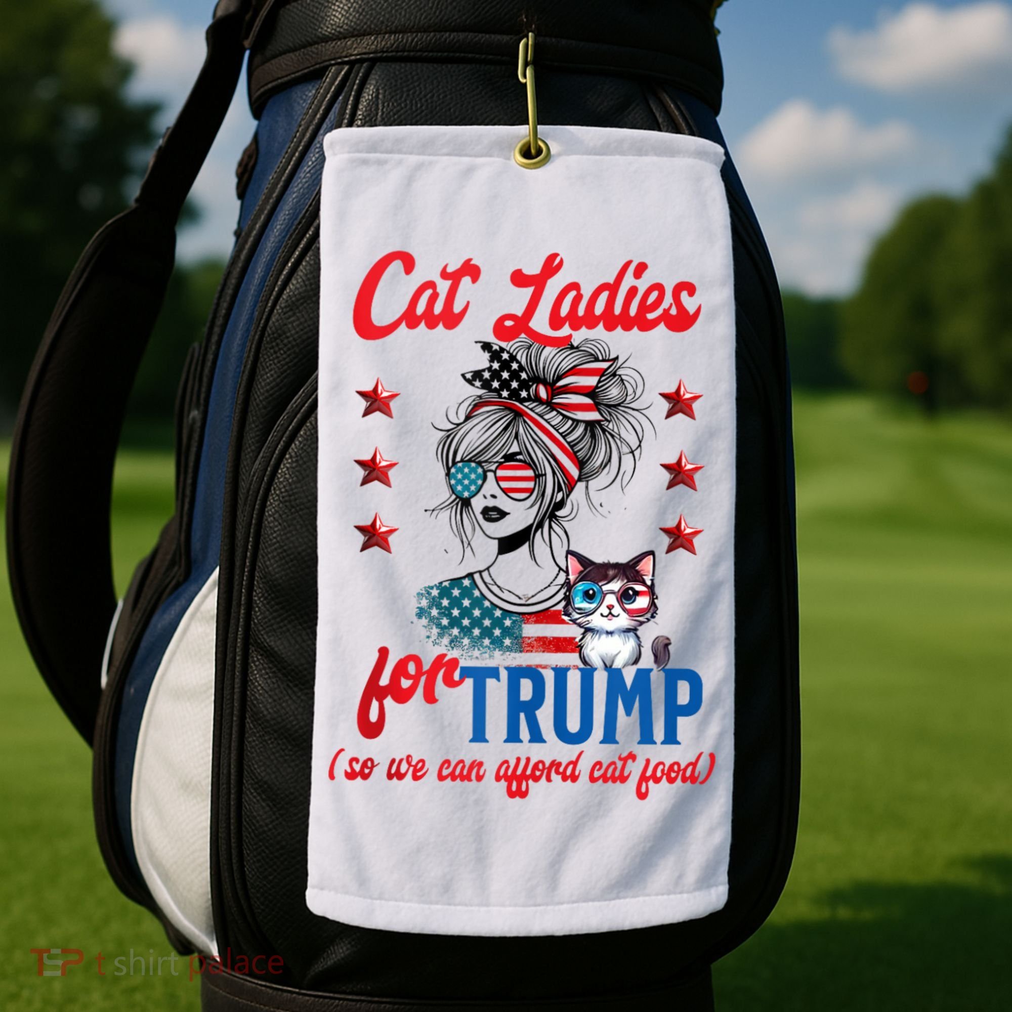 Cat Lady For Trump Funny Political Golf Towel