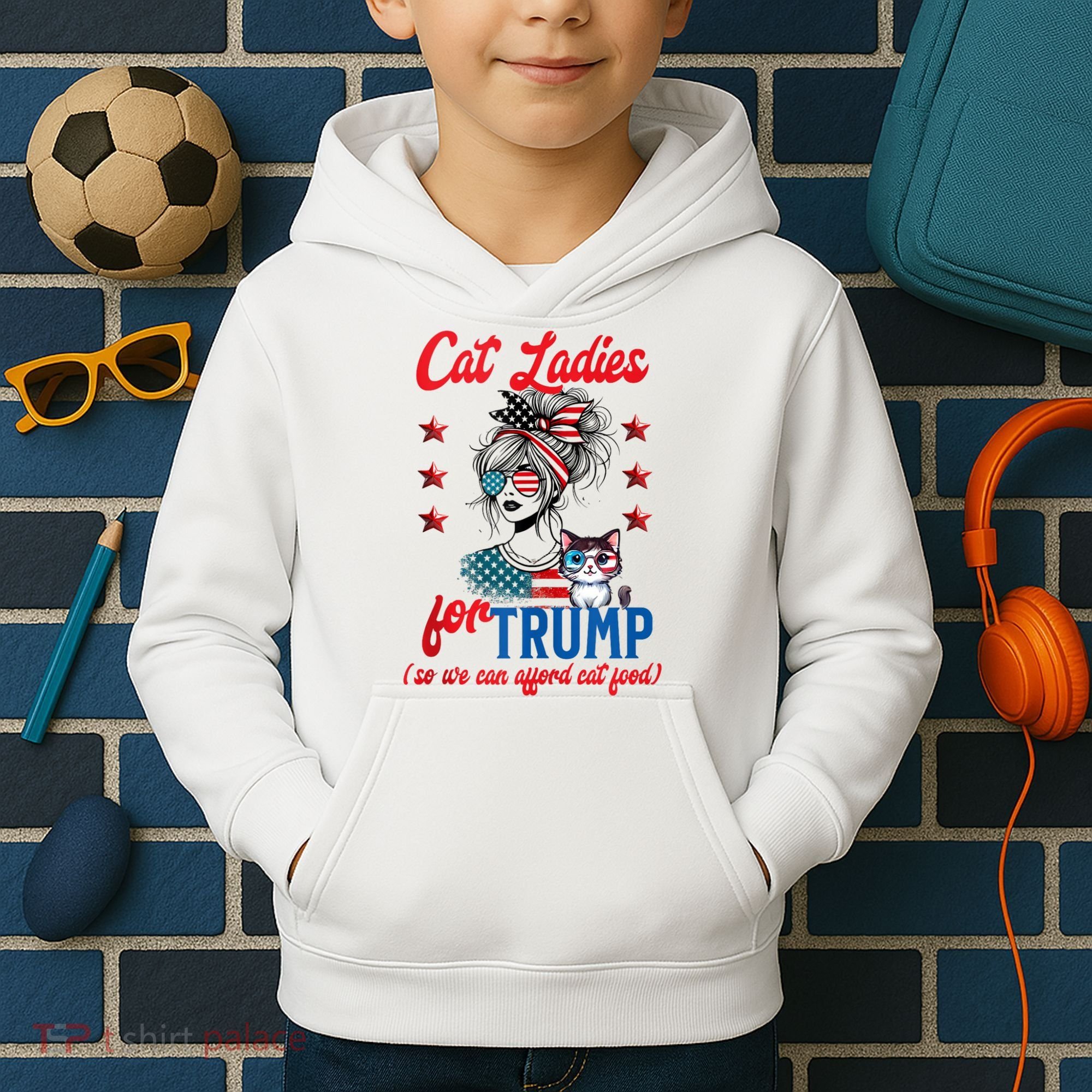 Cat Lady For Trump Funny Political Kids Hoodie